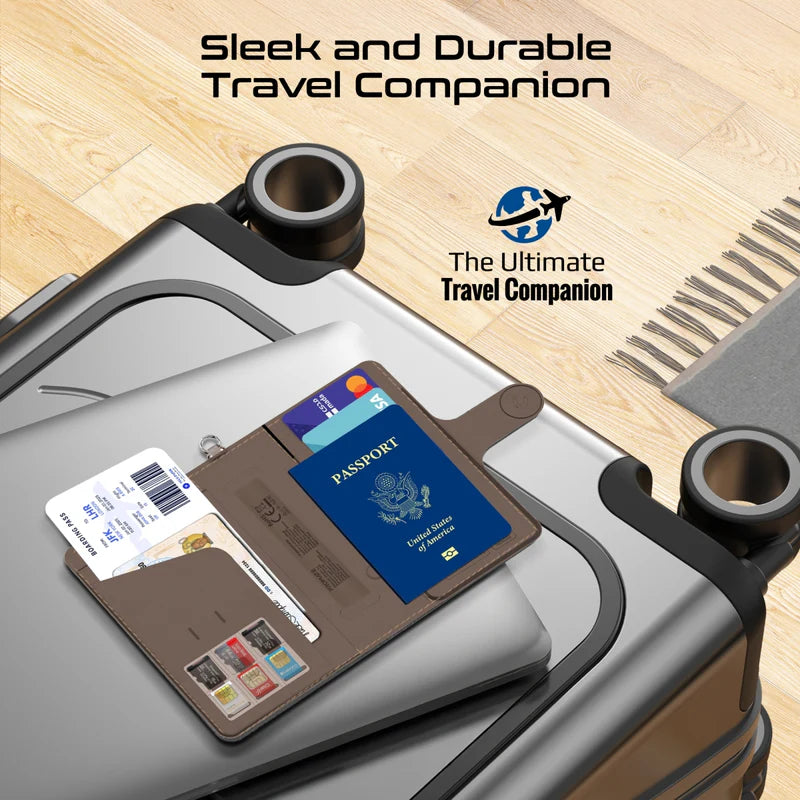 PROMATE Anti-Loss Slim Leather Passport Holder with RFID Protection & Smart Tracking - Brown