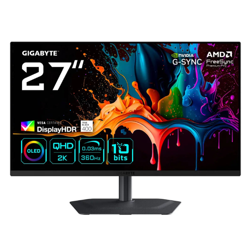 شاشة ألعاب جيجابايت MO27Q3 - 27 بوصة 2K QHD / 0.03 مللي ثانية / 360 هرتز / HDMI/DisplayPort / أسود