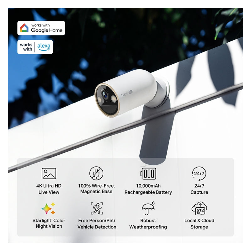 TP-Link Tapo C460 Battery-Powered Outdoor Security Camera - 4K 8MP / Up to 15 fps / Two-Way / AI Detection / Night Vision