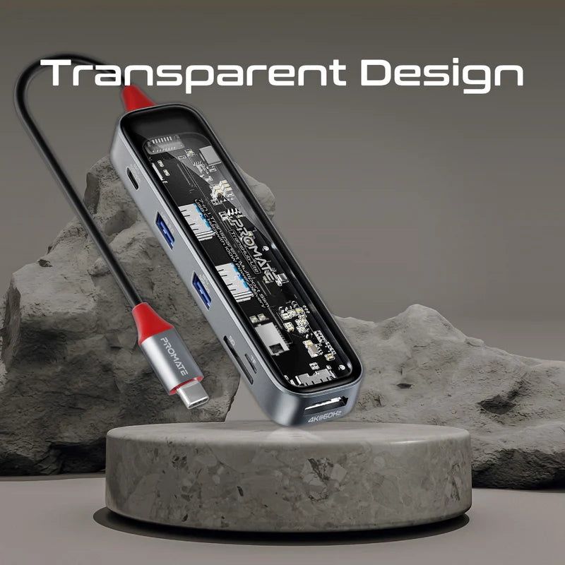PROMATE 7-in-1 Transparent USB-C Hub - USB-C / HDMI / USB 3.0