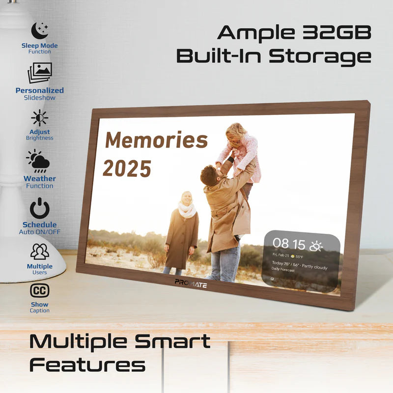 PROMATE 15.6" Vibrant Full HD Smart Multimedia Wi-Fi Digital Photo Frame - Pine