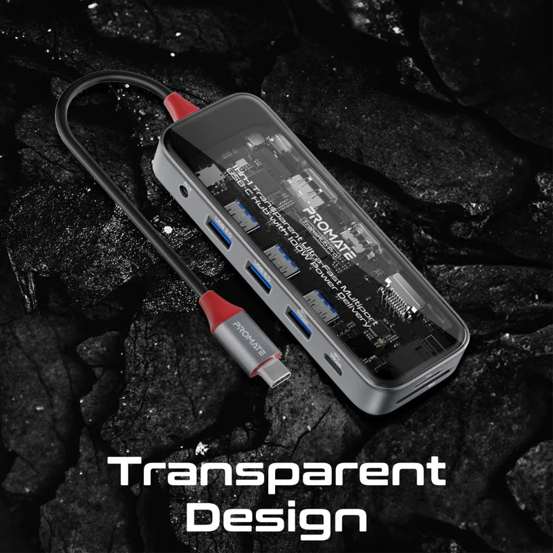 PROMATE 11-in-1 Transparent USB-C Hub - USB-C / HDMI / USB 3.0
