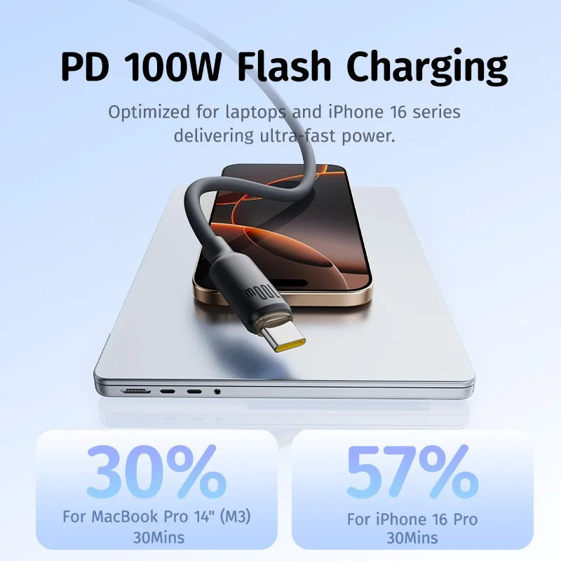 Baseus Foamed Silicone Fast Charging Cable - 2 Meters / 100W / Black