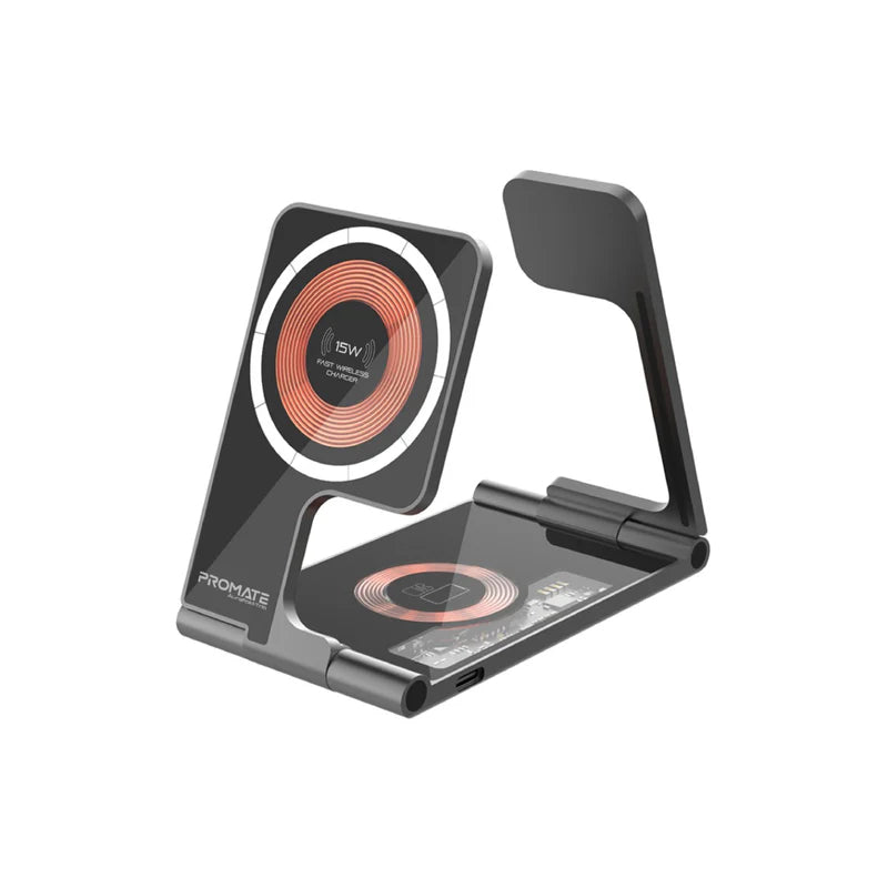 PROMATE Ultra-Slim Transparent AuraFold MagSafe Wireless Charging Station - 15W