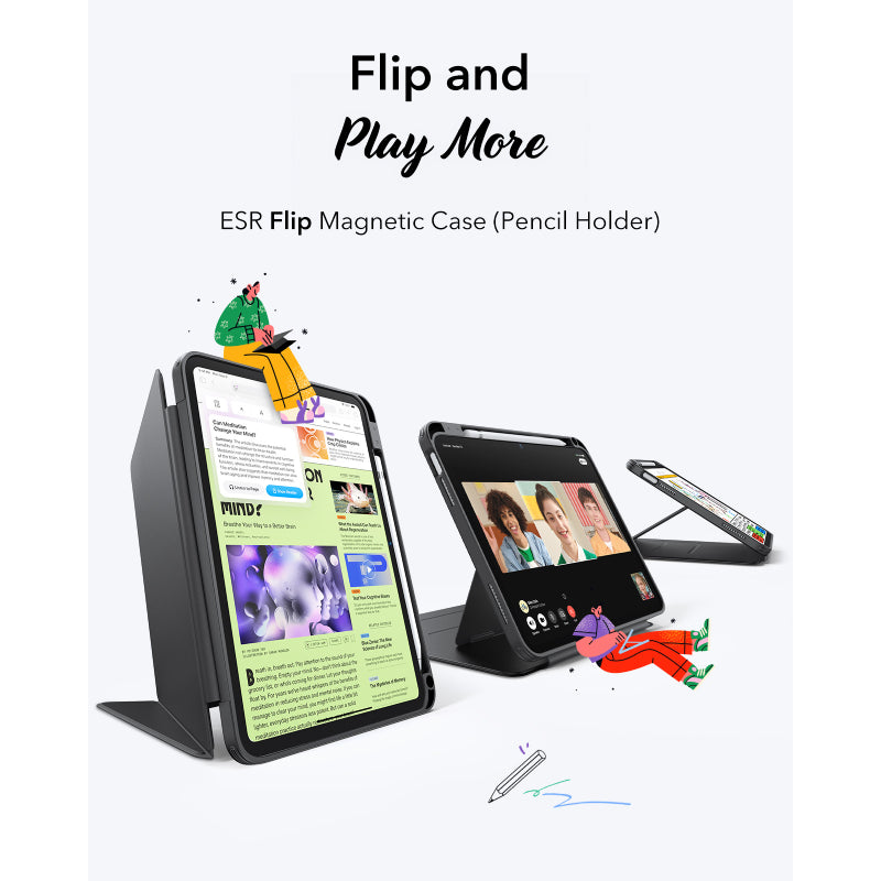 ESR Flip Hybrid Case (Pencil Holder) For iPad 11 inch/10.9 inch 11th Gen(A16)/10th Gen - Black