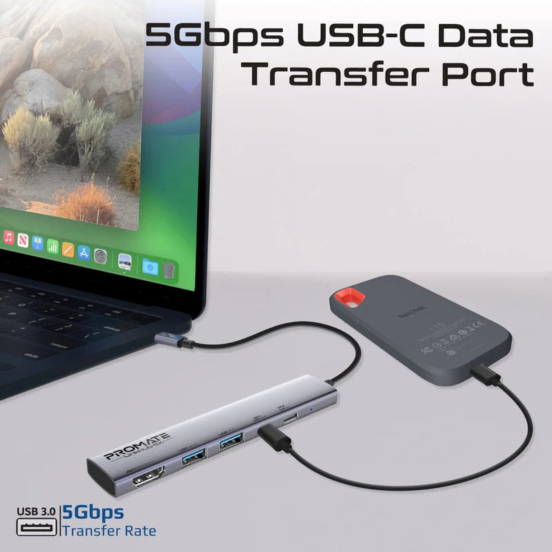 PROMATE LinkHub-5X 5-in-1 Multi-Function USB-C Hub - USB-C / USB-A / HDMI