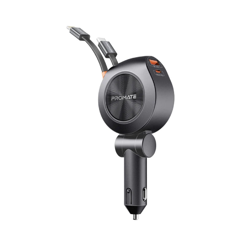PROMATE Multi-Port Car Charger with Dual Retractable USB-C Cables - 88W