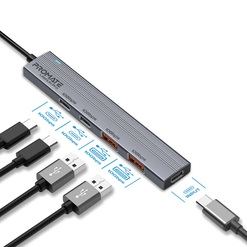 PROMATE LiteHub-Pro 4-in-1 USB-C Hub - Up to 10Gbps / USB-A / USB-C