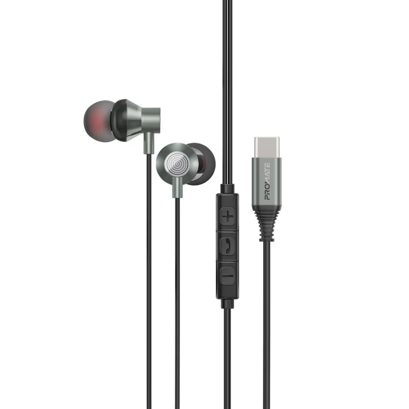 PROMATE Silken-C Ergonomic In-Ear USB-C Wired Stereo Earphones - Wired / USB-C / Gray
