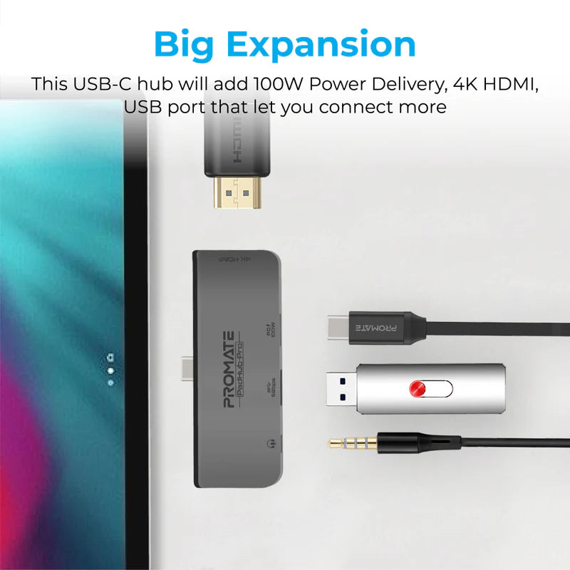 PROMATE 4-in-1 USB-C Multimedia Hub - USB-C / HDMI / USB 3.0