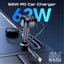 PROMATE Multi-Port Car Charger with Retractable USB-C Cable - 62W