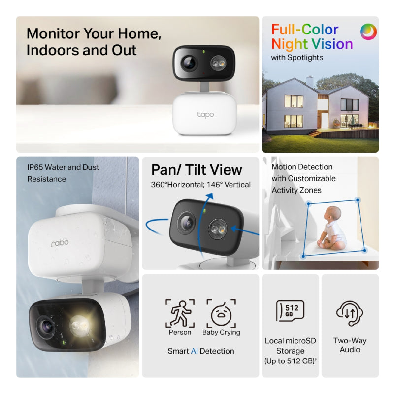 TP-Link Tapo C206 Indoor/Outdoor Home Security Wi-Fi Camera - FHD / 30 fps / Two-Way Audio / AI Detection / Night Vision