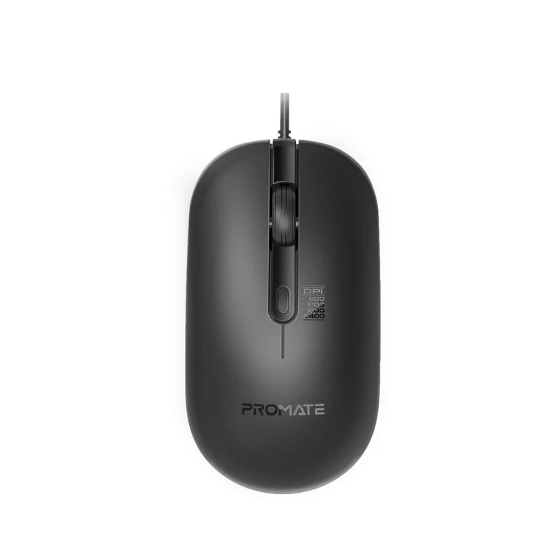 PROMATE MaxComfort Adjustable DPI Wired Optical Mouse - Black