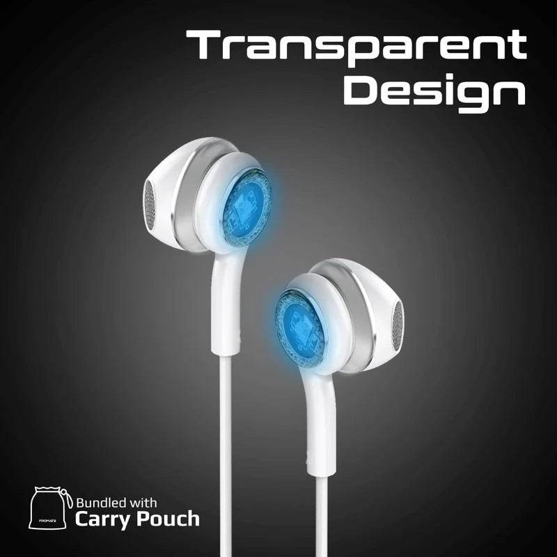 PROMATE LumiBuds-C LumiSound Transparent Stereo USB-C Wired RGB Earphones - Wired / USB-C / Silver
