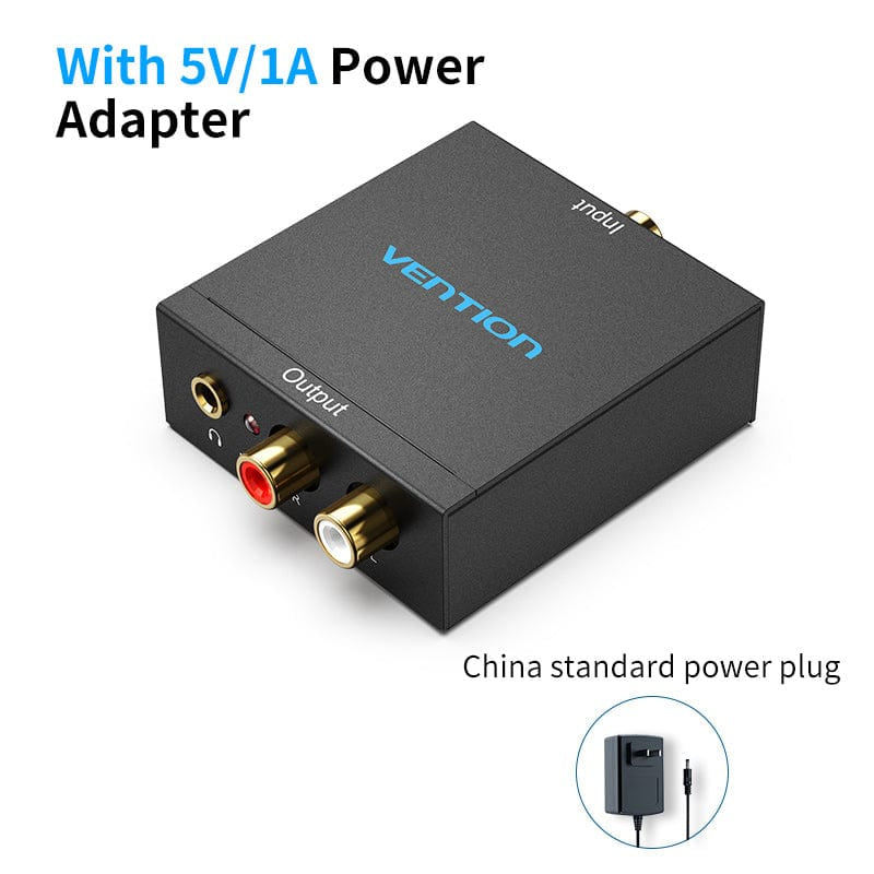 Vention Optical Fiber/Coaxial Digital Audio to TRS 3.5mm/2RCA Audio Converter - Aluminum Alloy Type EU Standard / Black