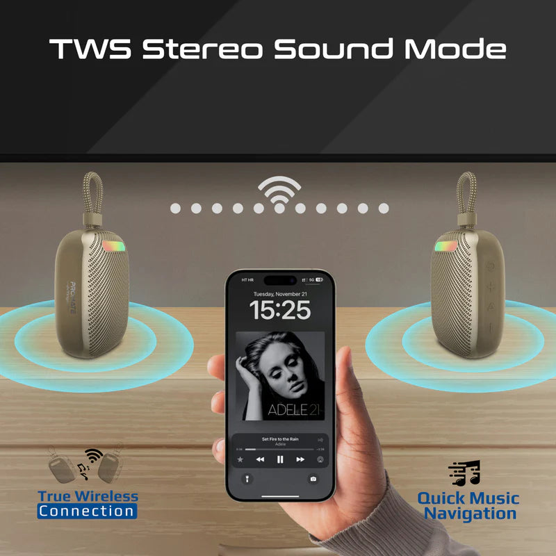 PROMATE CrystalSound 7W High-Definition Wireless Speaker - 1800mAh / Bluetooth 5.4 / Bronze Titanium