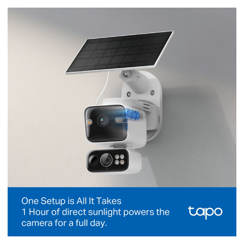 TP-Link Tapo C645D KIT Solar-Powered Dual-Lens Pan/Tilt Security Camera Kit - 2K 3MP / Up to 15fps / Two-Way / AI Detection / Night Vision