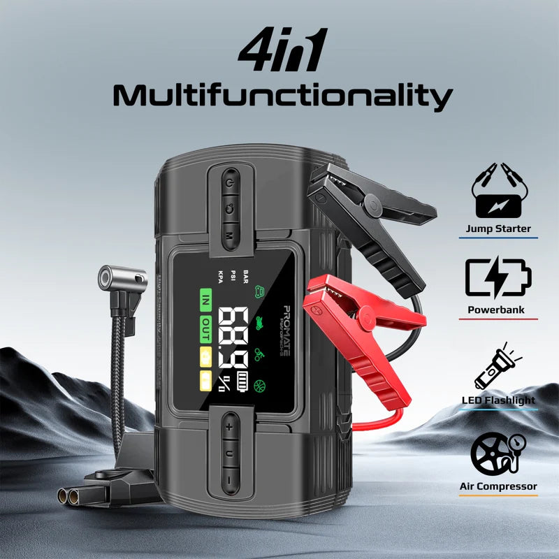 PROMATE High-Capacity Jump Starter 150PSI Air Compressor with 12000mAh Power bank & Flashlight