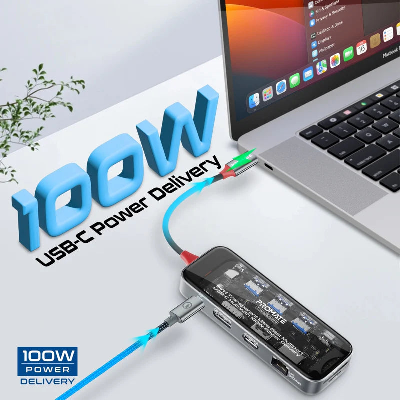 PROMATE 11-in-1 Transparent USB-C Hub - USB-C / HDMI / USB 3.0
