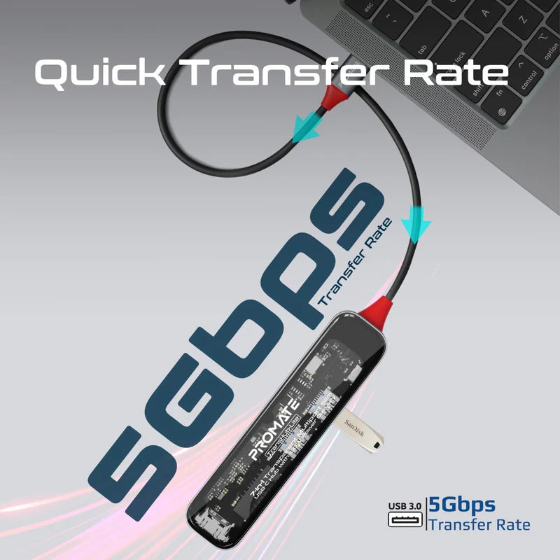 PROMATE 7-in-1 Transparent USB-C Hub - USB-C / HDMI / USB 3.0