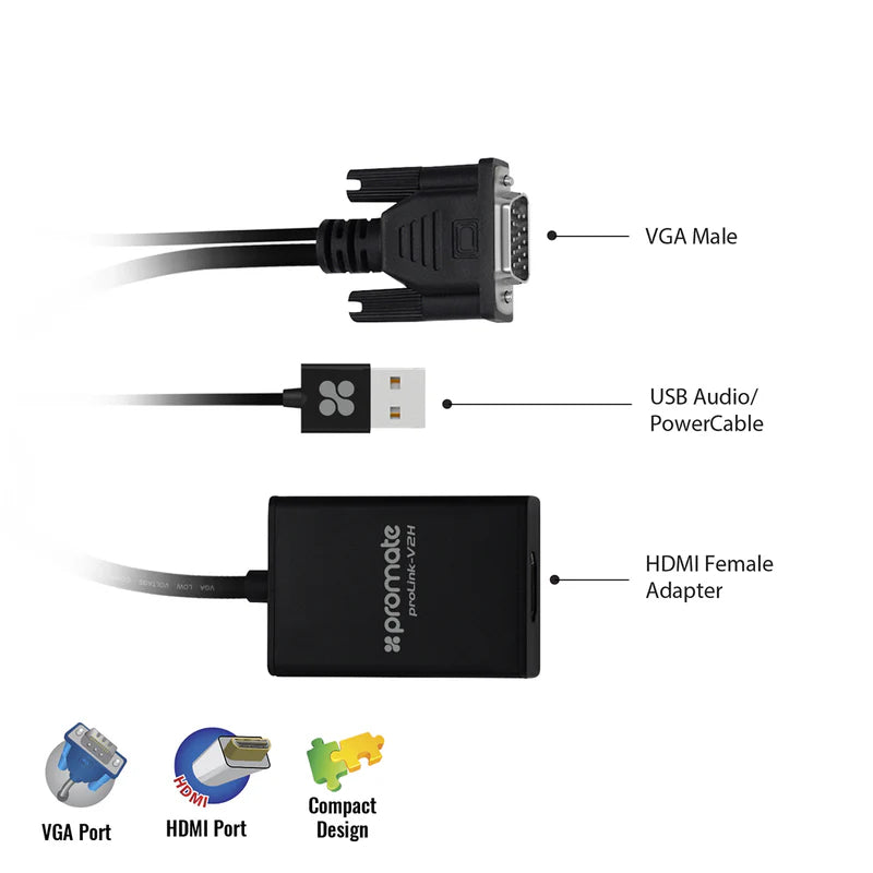 PROMATE VGA to HDMI Adaptor - Up to 1920 x 1080 / Black