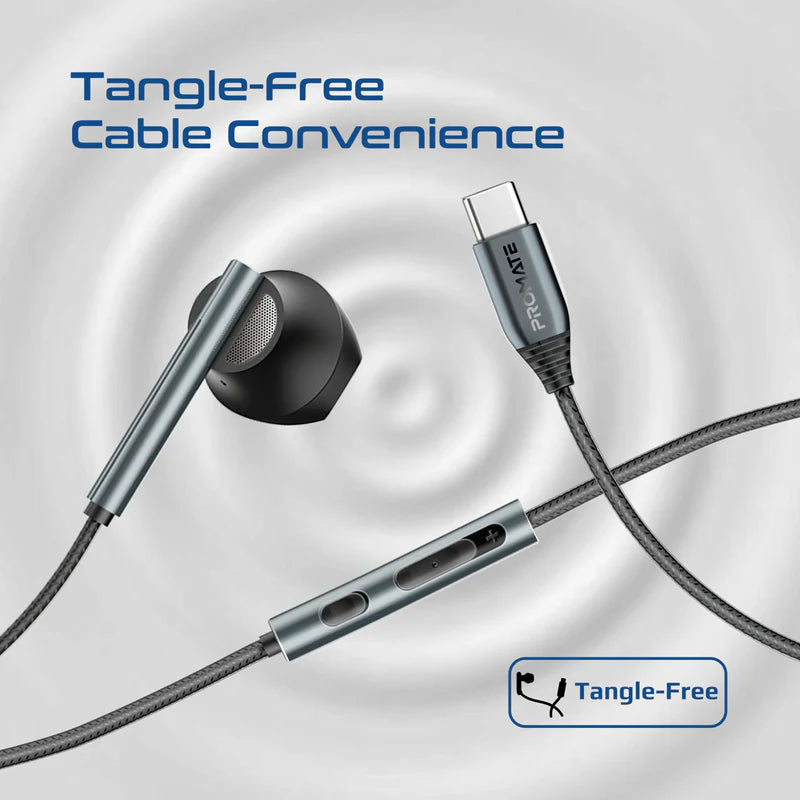 PROMATE Laxi-M High Fidelity USB-C ENC Mono Wired Earphone - Wired / USB-C / Black