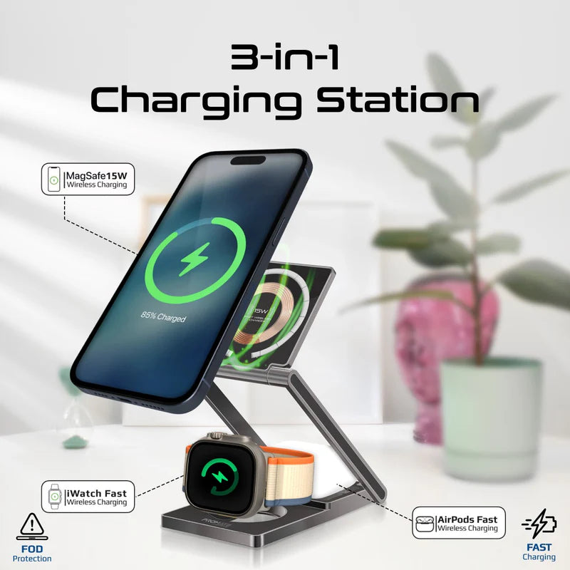 PROMATE Ultra-Slim Transparent Foldable MagSafe Wireless Charging Station - 15W