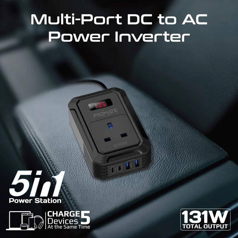 PROMATE Multi-Port DC to AC Power Inverter with 200W AC Socket