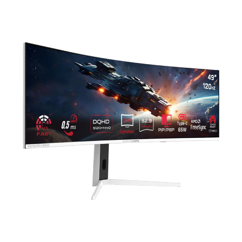 GAMEON GOAC49DQHD120 Spectra Pro X Series - 49" DQHD / 0.5ms / 120Hz / HDMI/DisplayPort/USB-C/USB-A / (Supports PS5) - White