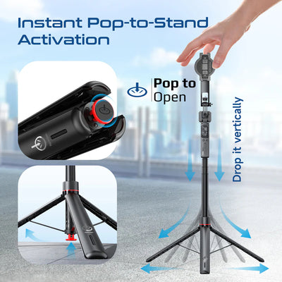 PROMATE 360° Ai Face Tracking Telescopic Selfie Stick with Auto Pop open Tripod Base