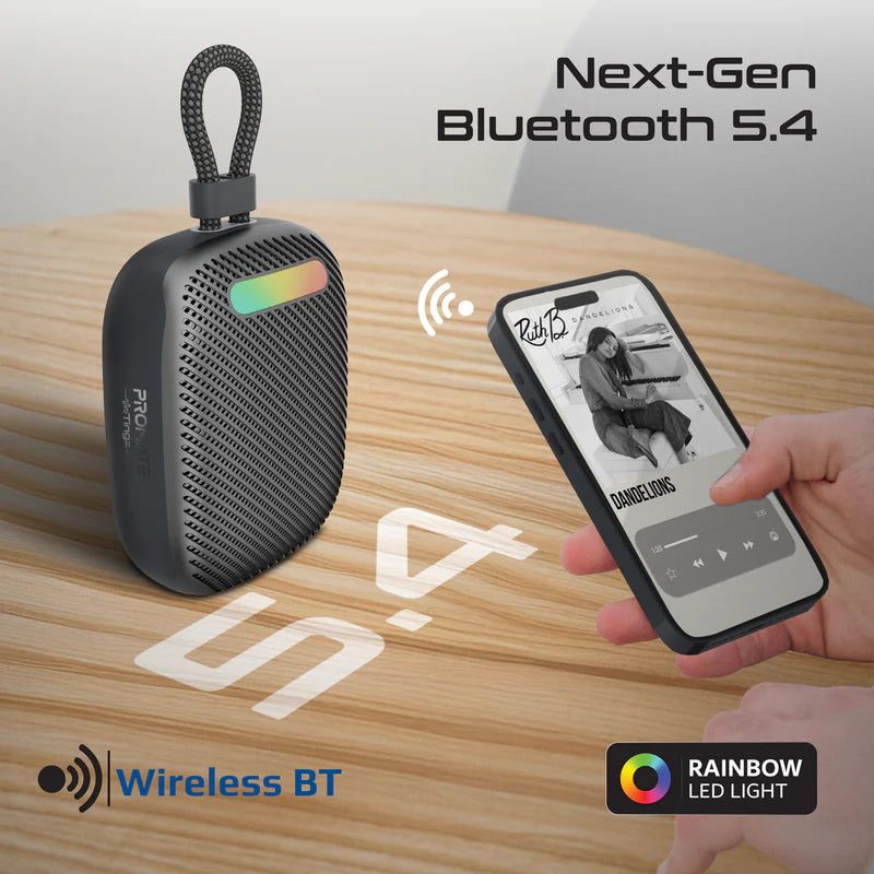 PROMATE CrystalSound 7W High-Definition Wireless Speaker - 1800mAh / Bluetooth 5.4 / Black