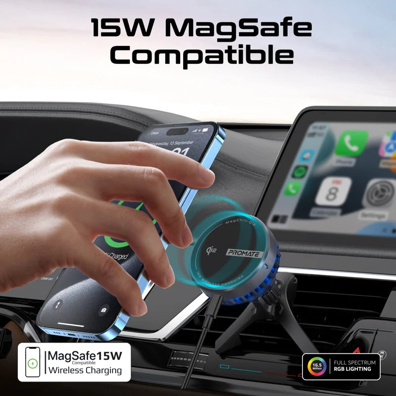 PROMATE ActiveCool Cradleless Qi2 Certified Wireless SmartPhone Charger Mount - 15W