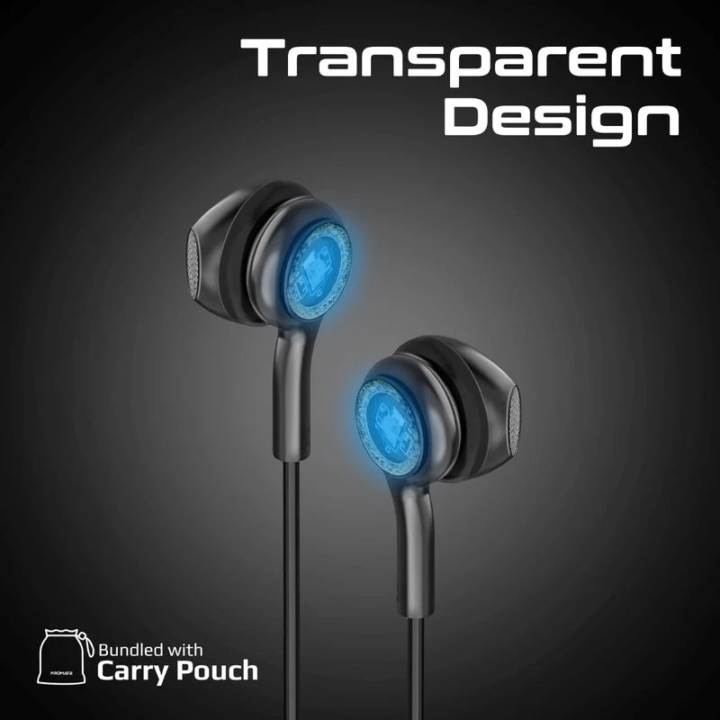 PROMATE LumiBuds-C LumiSound Transparent Stereo USB-C Wired RGB Earphones - Wired / USB-C / Black