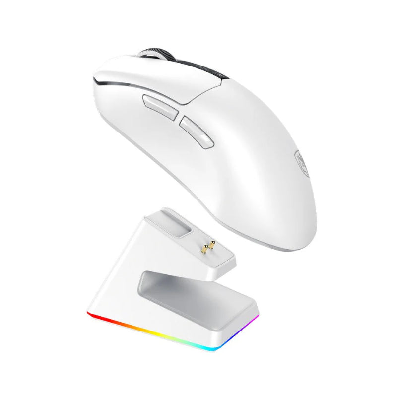 SADES Striker S2W 26,000 DPI Wireless Gaming Mouse with RGB Magnetic Charger and OLED Panel - White