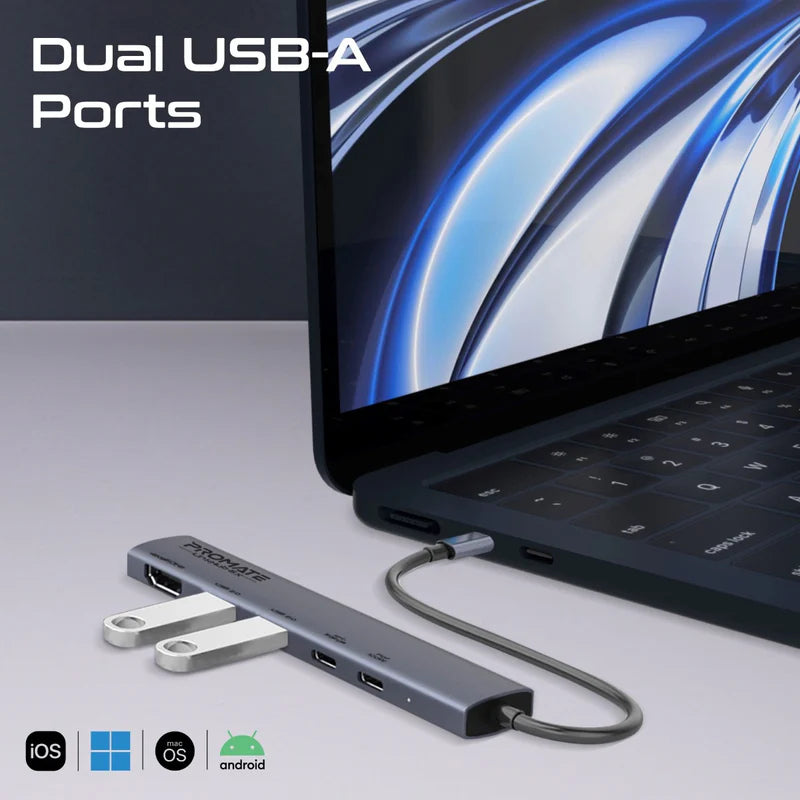 PROMATE LinkHub-5X 5-in-1 Multi-Function USB-C Hub - USB-C / USB-A / HDMI