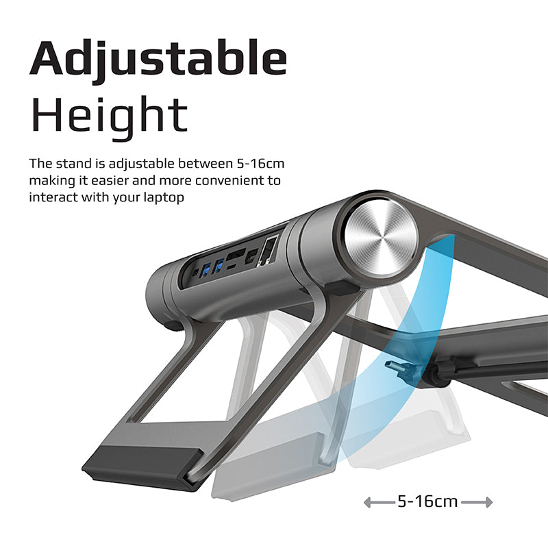 PROMATE Aluminum Laptop Stand with USB-C Hub - Silver