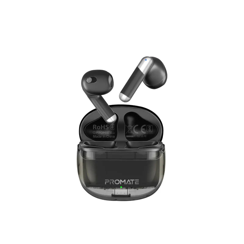 PROMATE TransPods High Definition Transparent TWS Earbuds with IntelliTouch - Bluetooth / 350mAh / Black