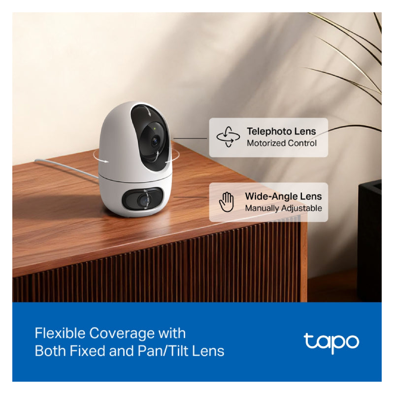 TP-Link (Tapo C245D) Dual Lens Pan/Tilt Security Camera - 2K 3MP Dual Lens / Up to 15 fps / Two-Way Audio / AI Detection / Night Vision