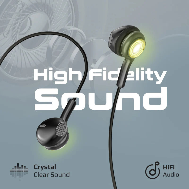PROMATE LumiBuds-C LumiSound Transparent Stereo USB-C Wired RGB Earphones - Wired / USB-C / Black