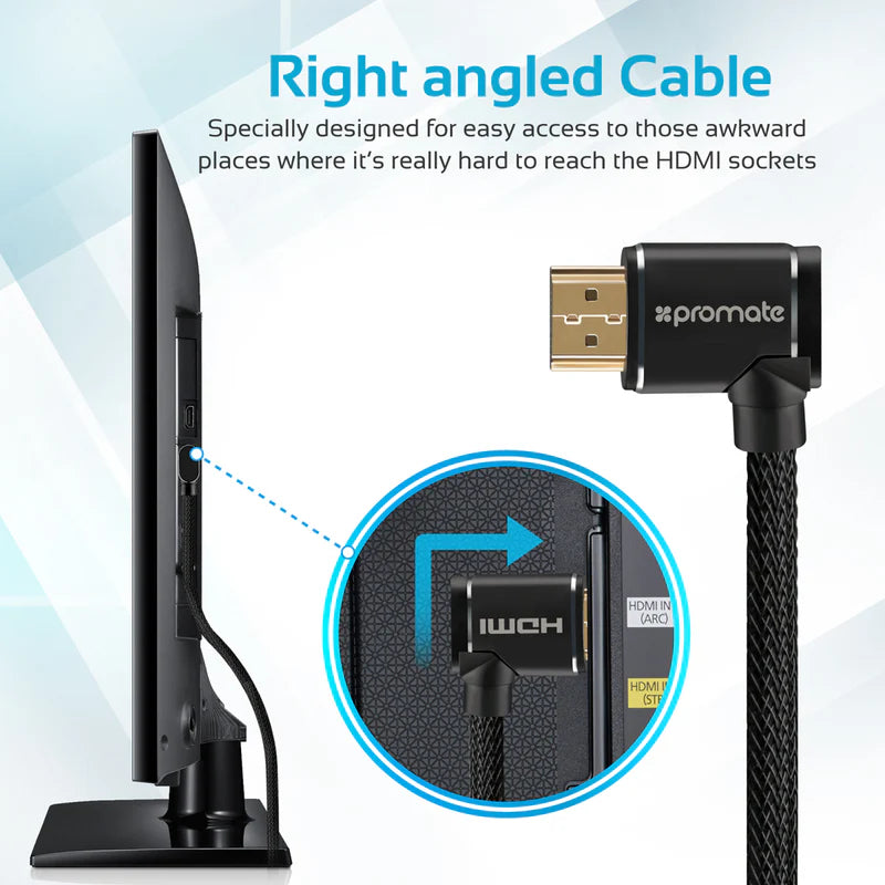 PROMATE High Definition Right Angle 4K HDMI Audio Video Cable - 3M / Black
