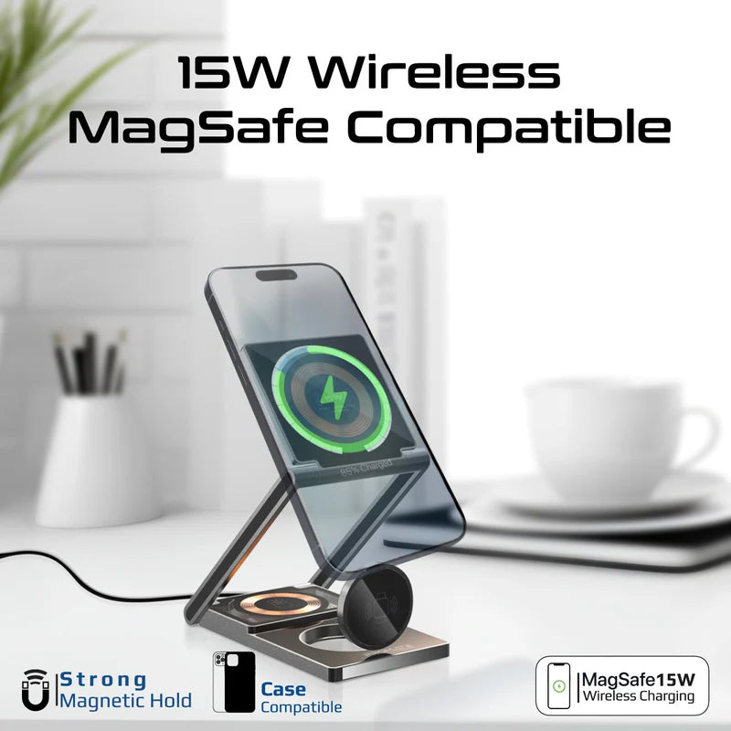 PROMATE Ultra-Slim Transparent Foldable MagSafe Wireless Charging Station - 15W