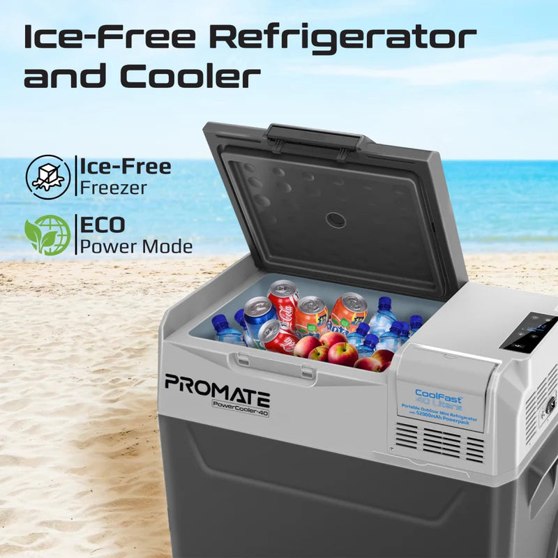 PROMATE CoolFast 40 Liters Portable Outdoor Mini Refrigerator with 52000mAh Powerpack