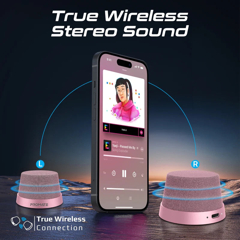 PROMATE High-Fidelity Mini Bluetooth Speaker with MagSafe Compatible Base - Pink