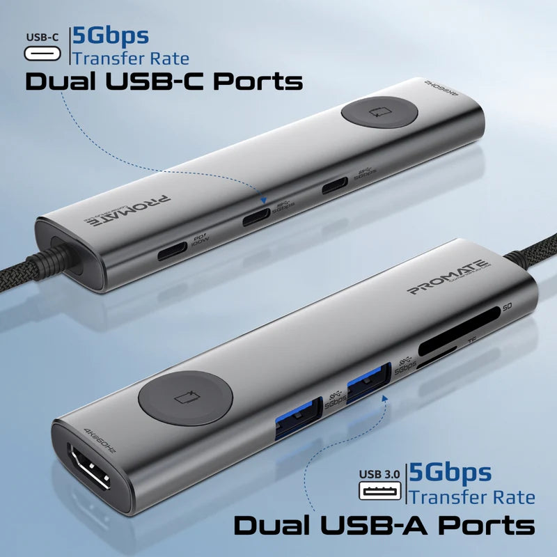 PROMATE ComandHub-Lite 9-in-1 Multi-Function USB-C Hub - Grey