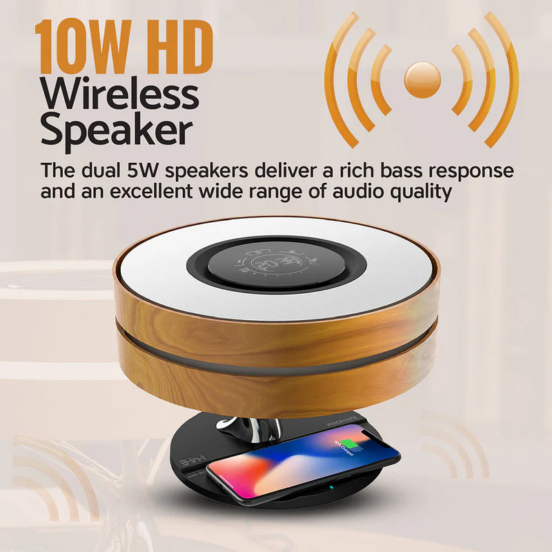 PROMATE 3-in-1 Contemporary Designed Wireless Speaker with Desk Lamp and Wireless Charger