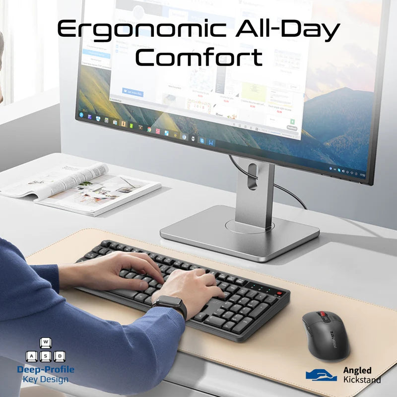 PROMATE Ergonomic Wireless Keyboard with Silent Keys and Mouse - 5000DPI
