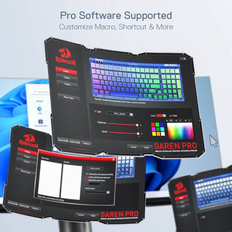 Redragon Garen K656WB-RGB-PRO 90% Mechanical Keyboard - Bluetooth / Wired / 3000mAh / Purple