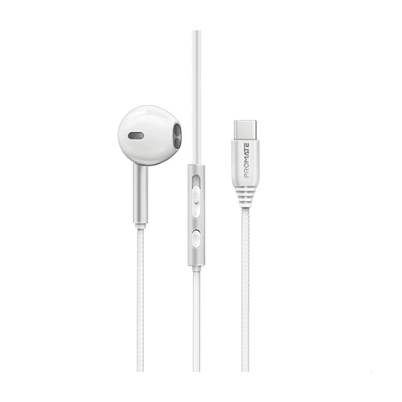 PROMATE Laxi-M High Fidelity USB-C ENC Mono Wired Earphone - Wired / USB-C / White