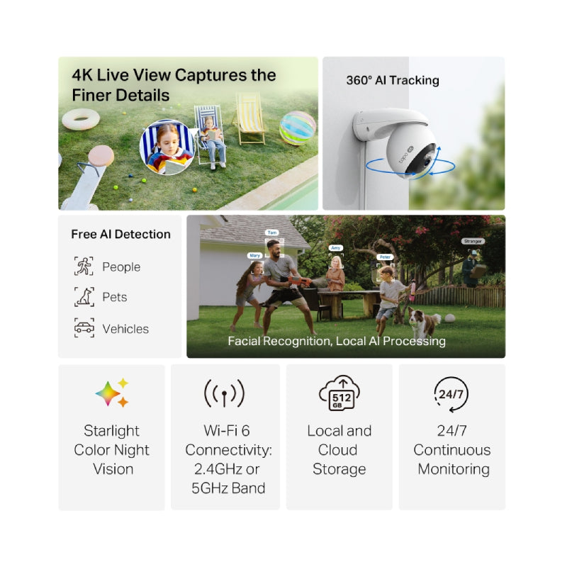 TP-Link Tapo C560WS Outdoor Pan/Tilt Security Wi-Fi Camera - 4K 8MP / Up to 25fps / Two-Way / AI Detection / Night Vision