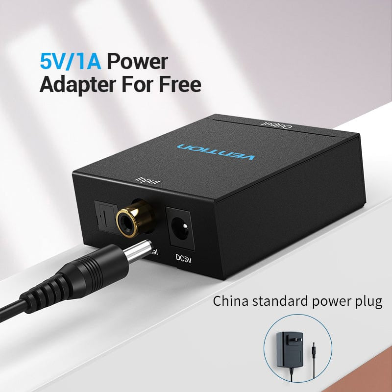 Vention Optical Fiber/Coaxial Digital Audio to TRS 3.5mm/2RCA Audio Converter - Aluminum Alloy Type EU Standard / Black